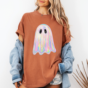 Shimmering Ghost, Iridescent Ghost, Boo, Cute Ghost, Faux Glitter Ghost, Spooky Season, Halloween, Comfort Colors T-Shirt
