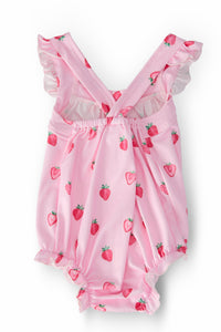 Sweet Strawberries Ruffle Cross Back Romper