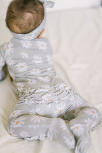 Sage Daisies Ruffle Baby Romper