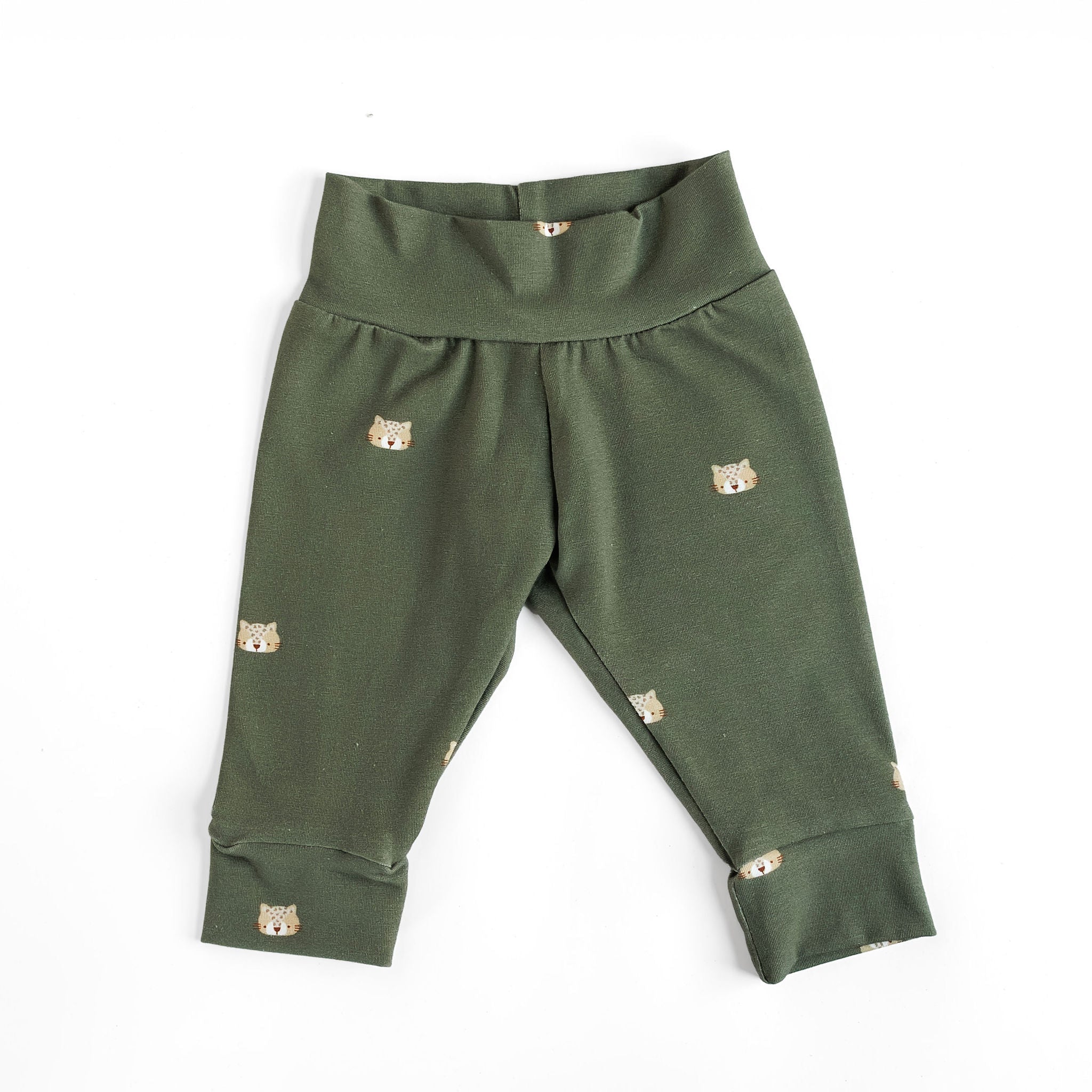 Panthers on Olive Green Baby & Toddler Cotton Knit Leggings