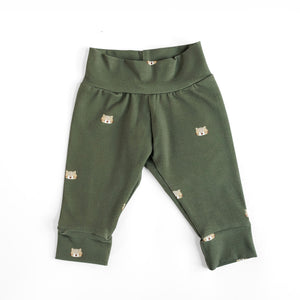Panthers on Olive Green Baby & Toddler Cotton Knit Leggings
