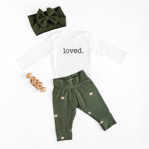 Panthers on Olive Green Baby & Toddler Cotton Knit Leggings