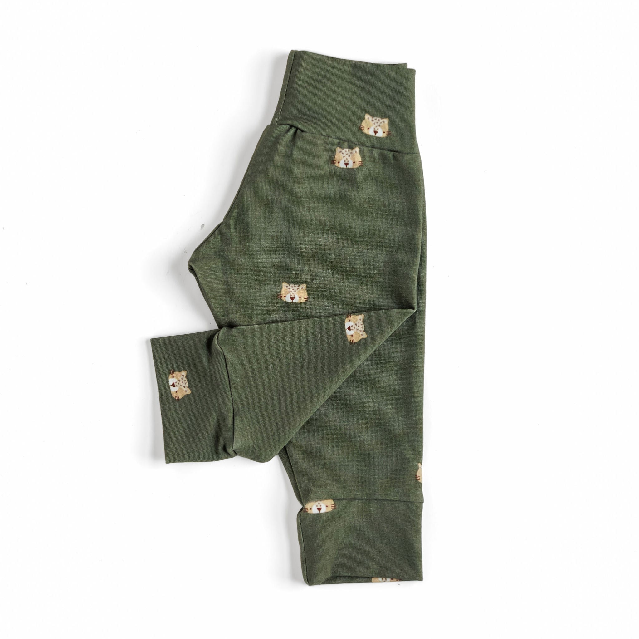 Panthers on Olive Green Baby & Toddler Cotton Knit Leggings