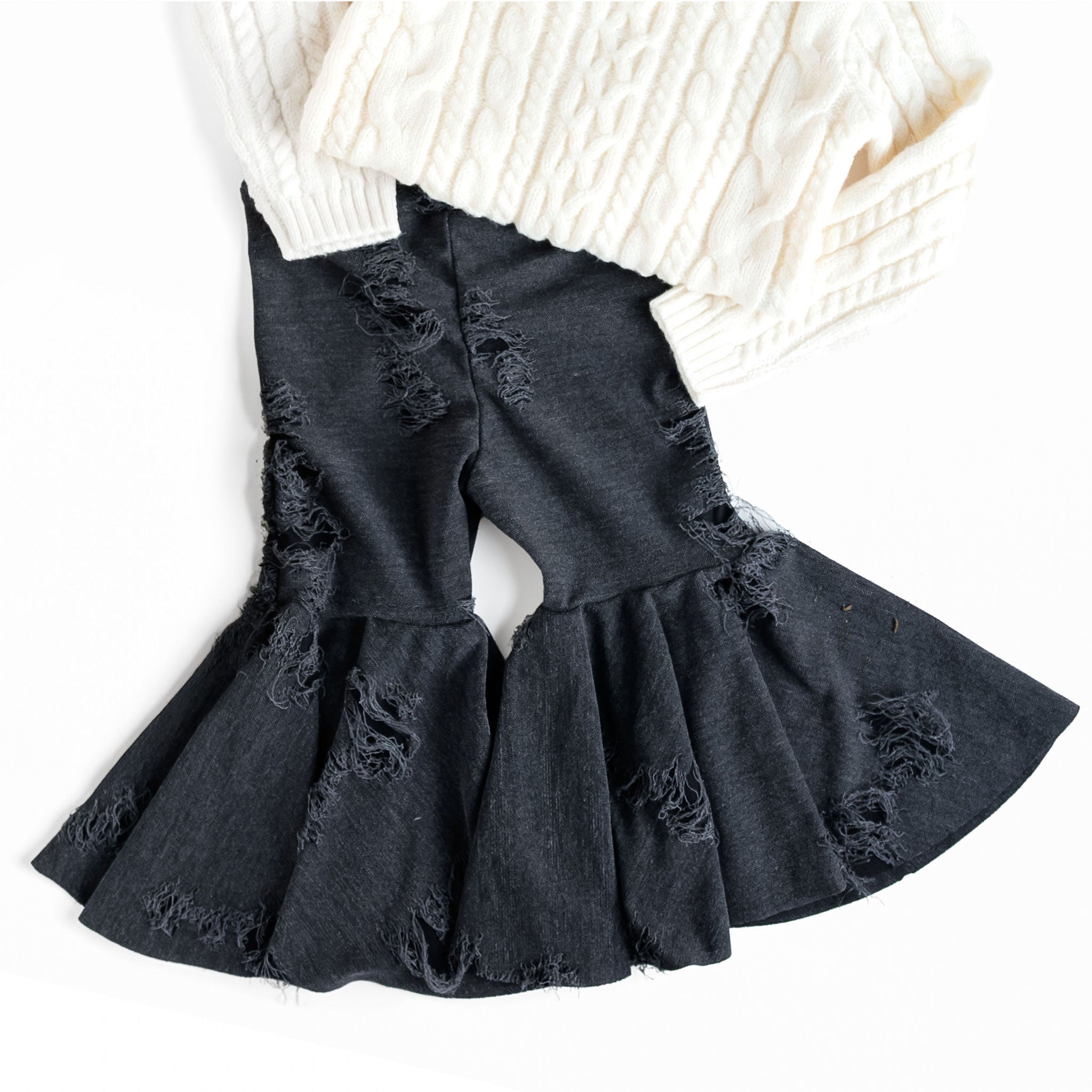 Distressed Denim Inspired Baby Bell Bottoms