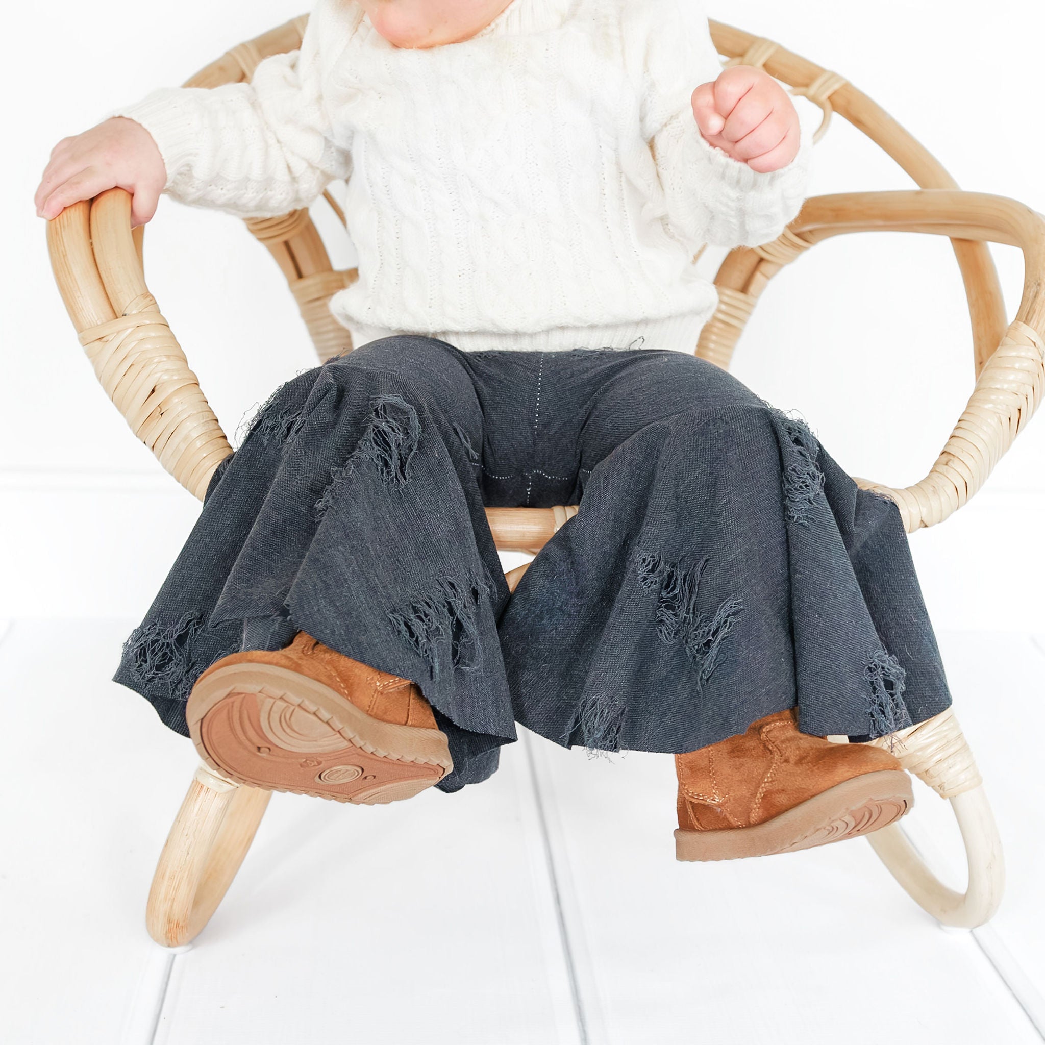 Distressed Denim Inspired Baby Bell Bottoms