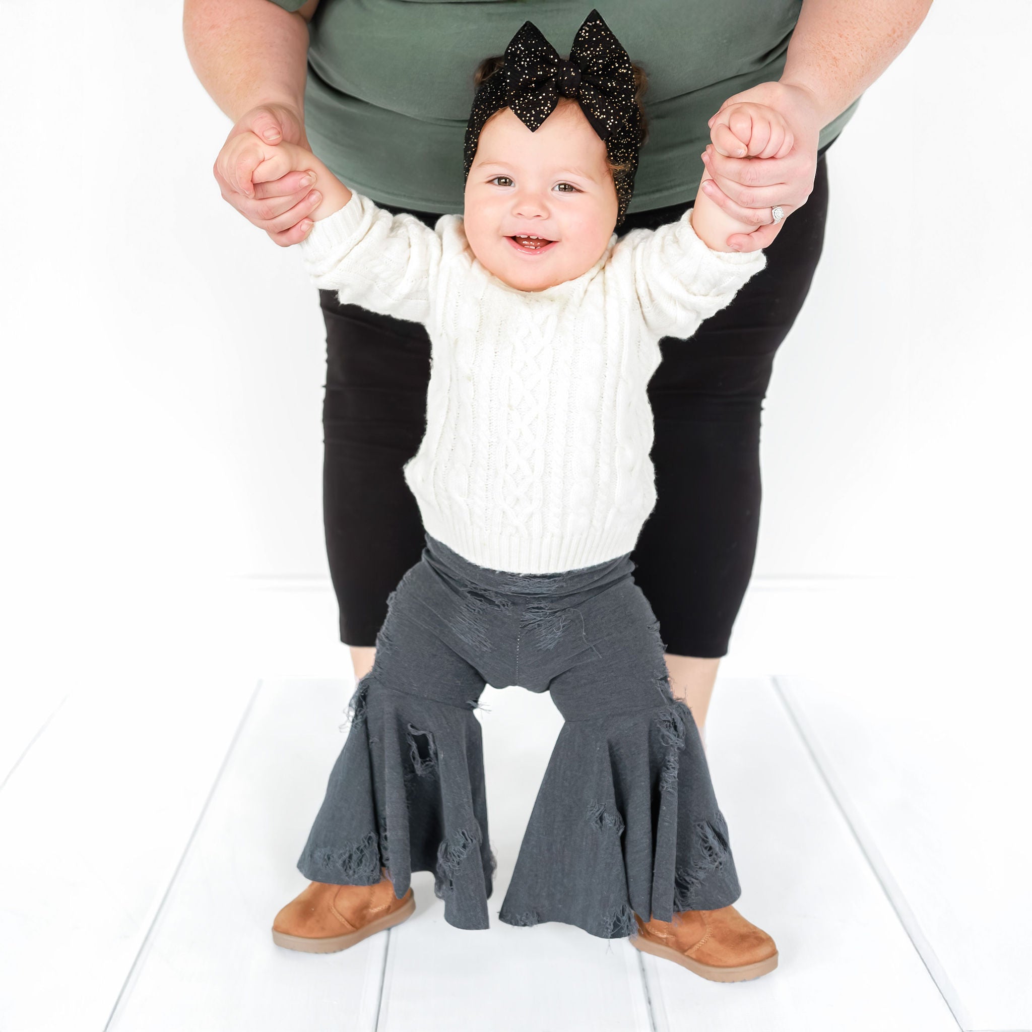 Distressed Denim Inspired Baby Bell Bottoms