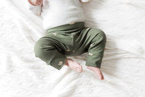 Panthers on Olive Green Baby & Toddler Cotton Knit Leggings