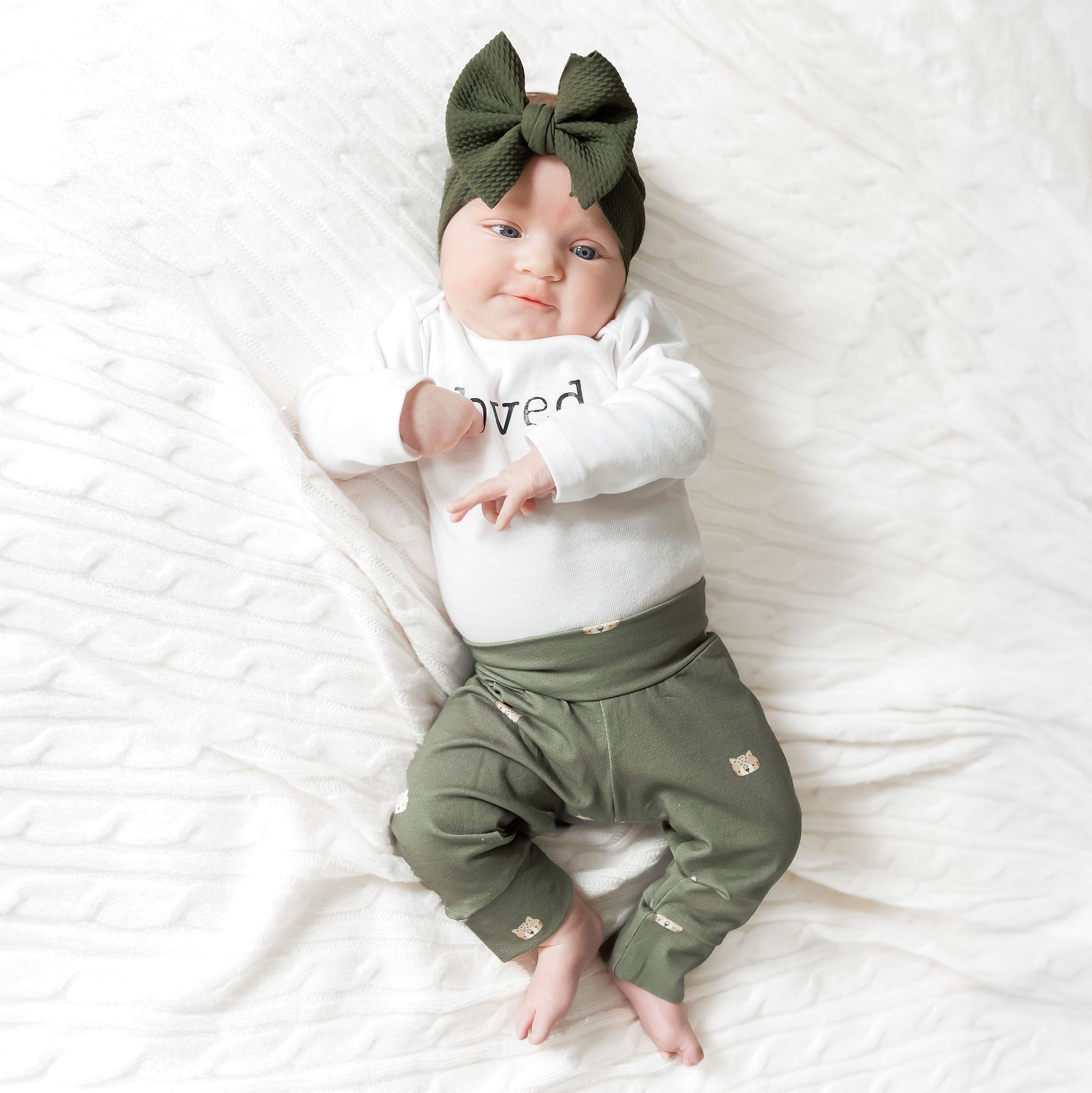 Panthers on Olive Green Baby & Toddler Cotton Knit Leggings