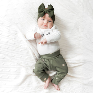 Panthers on Olive Green Baby & Toddler Cotton Knit Leggings