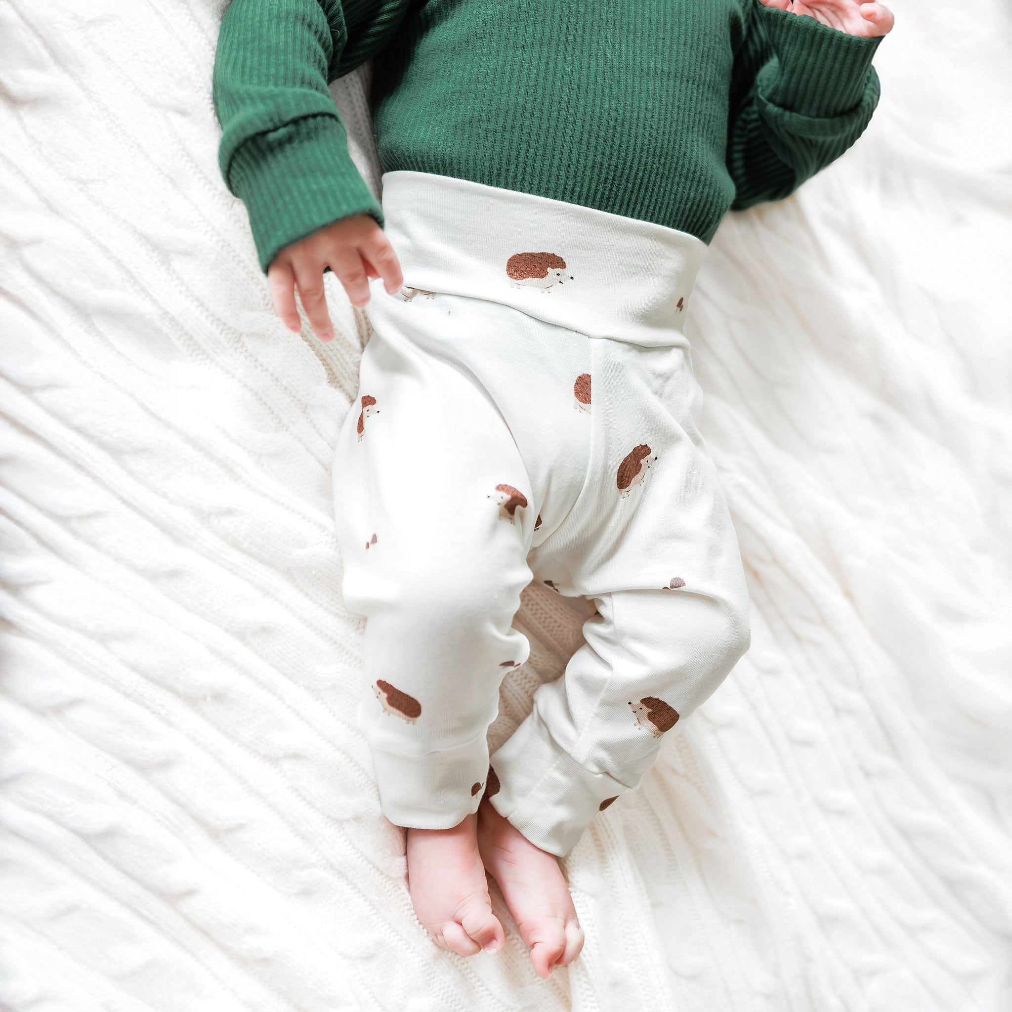 Sweet Hedgehogs on Ivory Baby & Toddler Cotton Knit Leggings