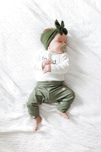 Panthers on Olive Green Baby & Toddler Cotton Knit Leggings