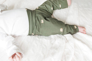 Panthers on Olive Green Baby & Toddler Cotton Knit Leggings