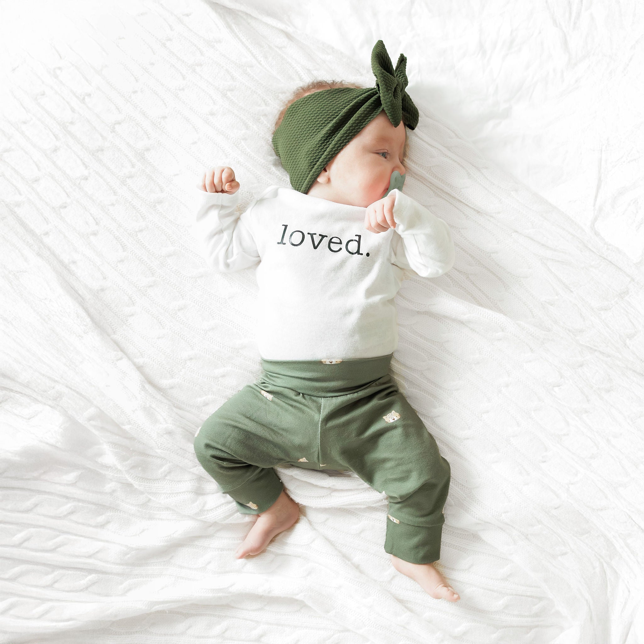 Panthers on Olive Green Baby & Toddler Cotton Knit Leggings