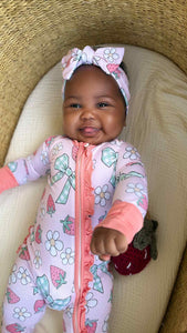 Bamboo Strawberry Ruffle Baby Romper