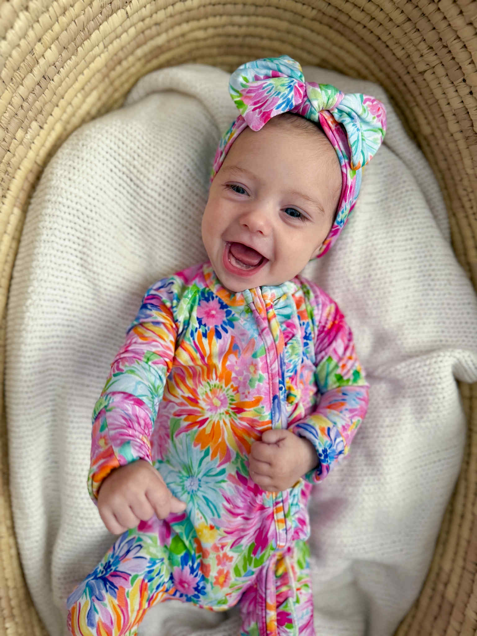 Bamboo Neon Floral Ruffle Baby Romper