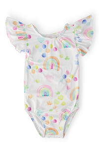 SALE Watercolor Rainbows S/S Flutter Sleeve Leotard