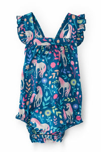 Wish Upon a Unicorn Ruffle Cross Back Romper
