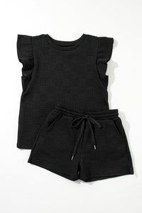 Pearl Textured Ruffled Sleeve Tee and Shorts Set