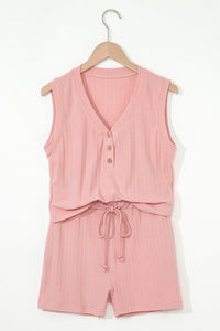 Linda Ribbed Button V Neck Set
