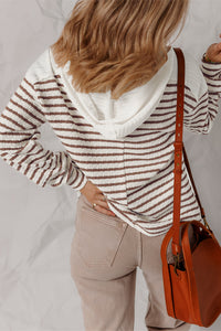 Ayla Stripe Textured Hooded Long Sleeve Top