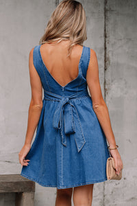 Emily Square Neck Bowknot A-line Denim Dress