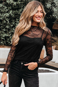 Amira Lace Crochet Mesh Slim Fit Long Sleeve Top