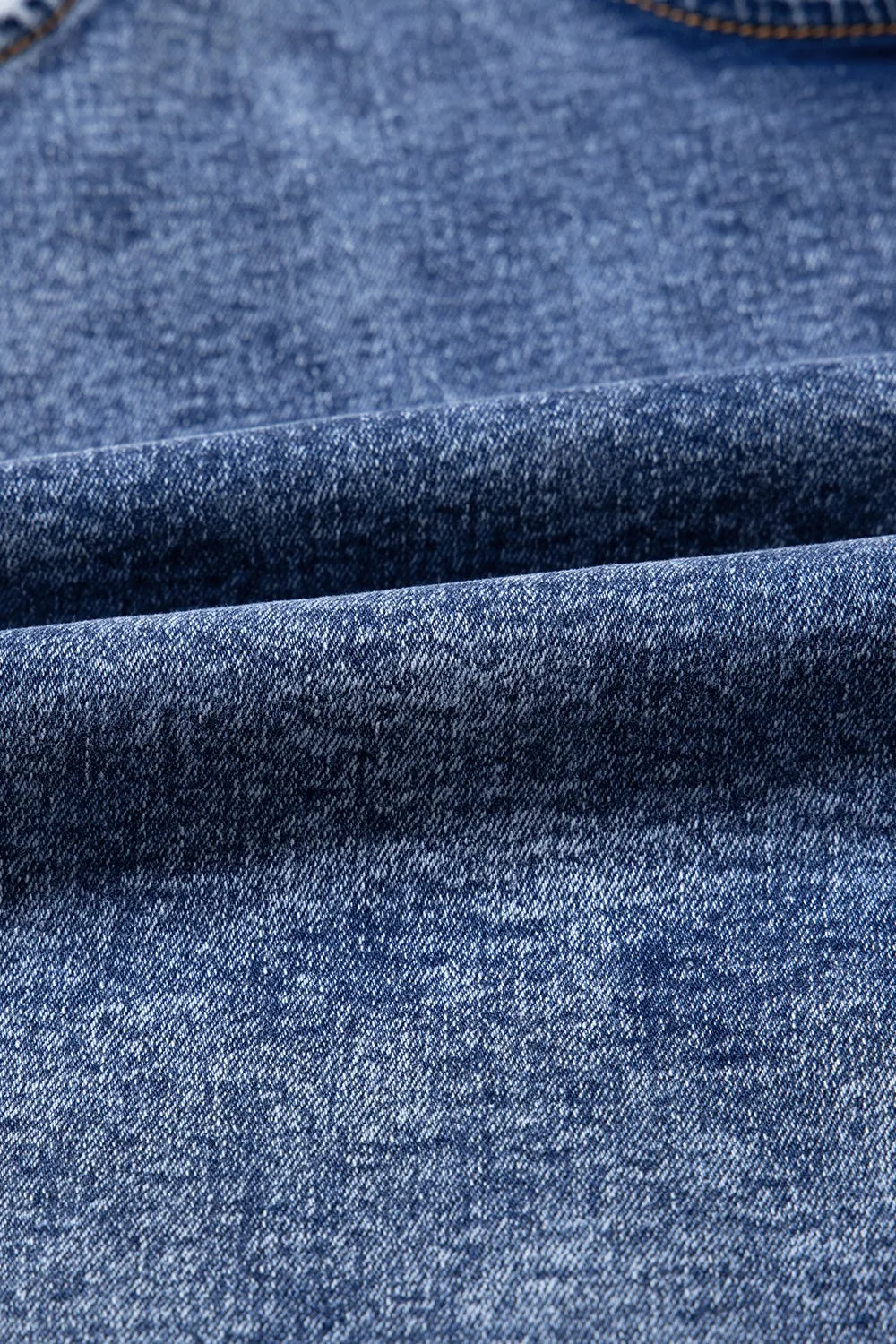 U Neck Patched Pocket Denim Overalls