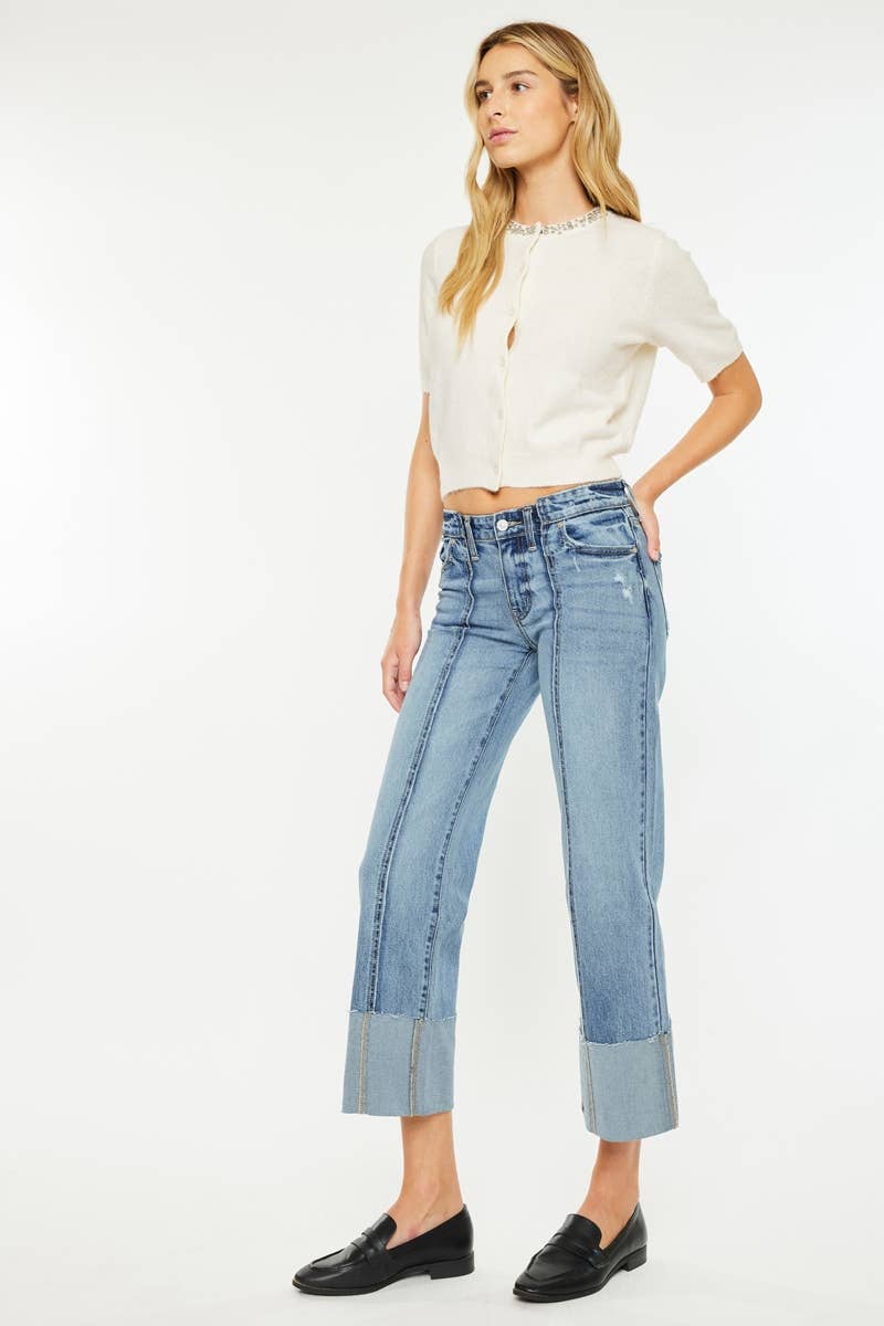 KanCan Denim MID RISE CROPPED WIDE LEG JEAN