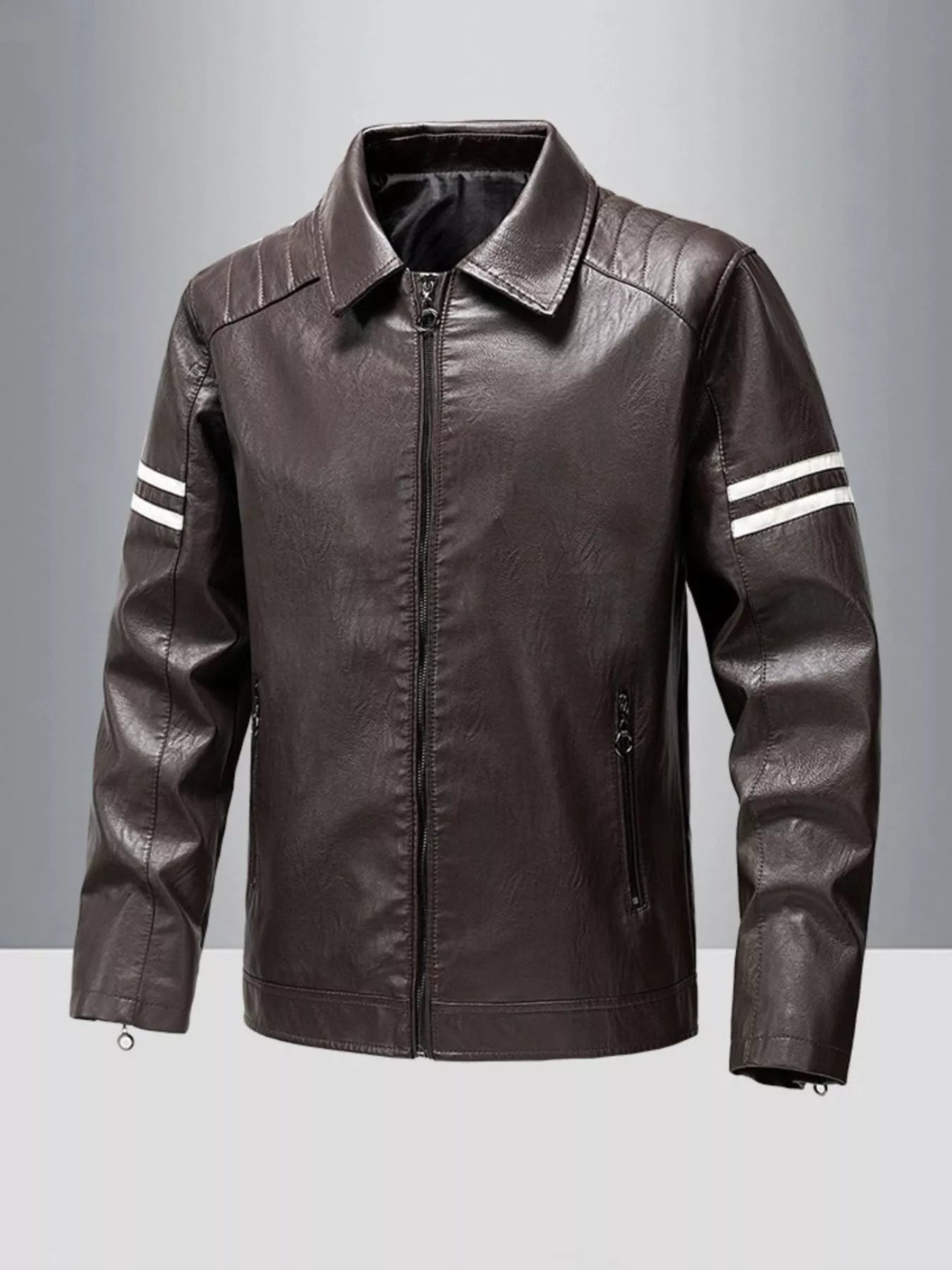 Men's Plus Size Zip Up Leather Motorcycle Jacket