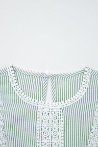Meredith Stripe Lace Patchwork Crew Neck Tank Top