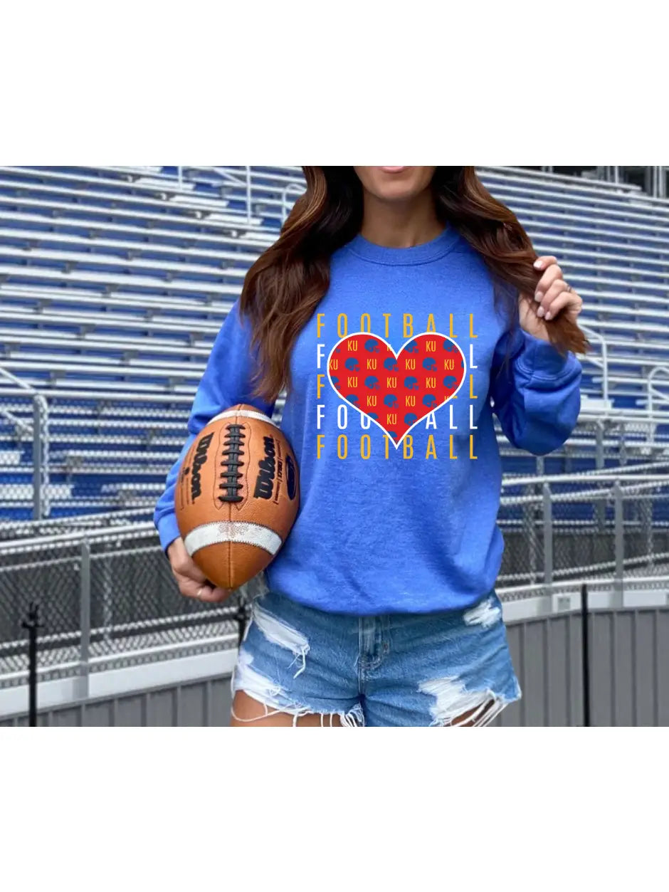 FINAL SALE - Kansas Football Heart Repeat Blue Sweatshirt
