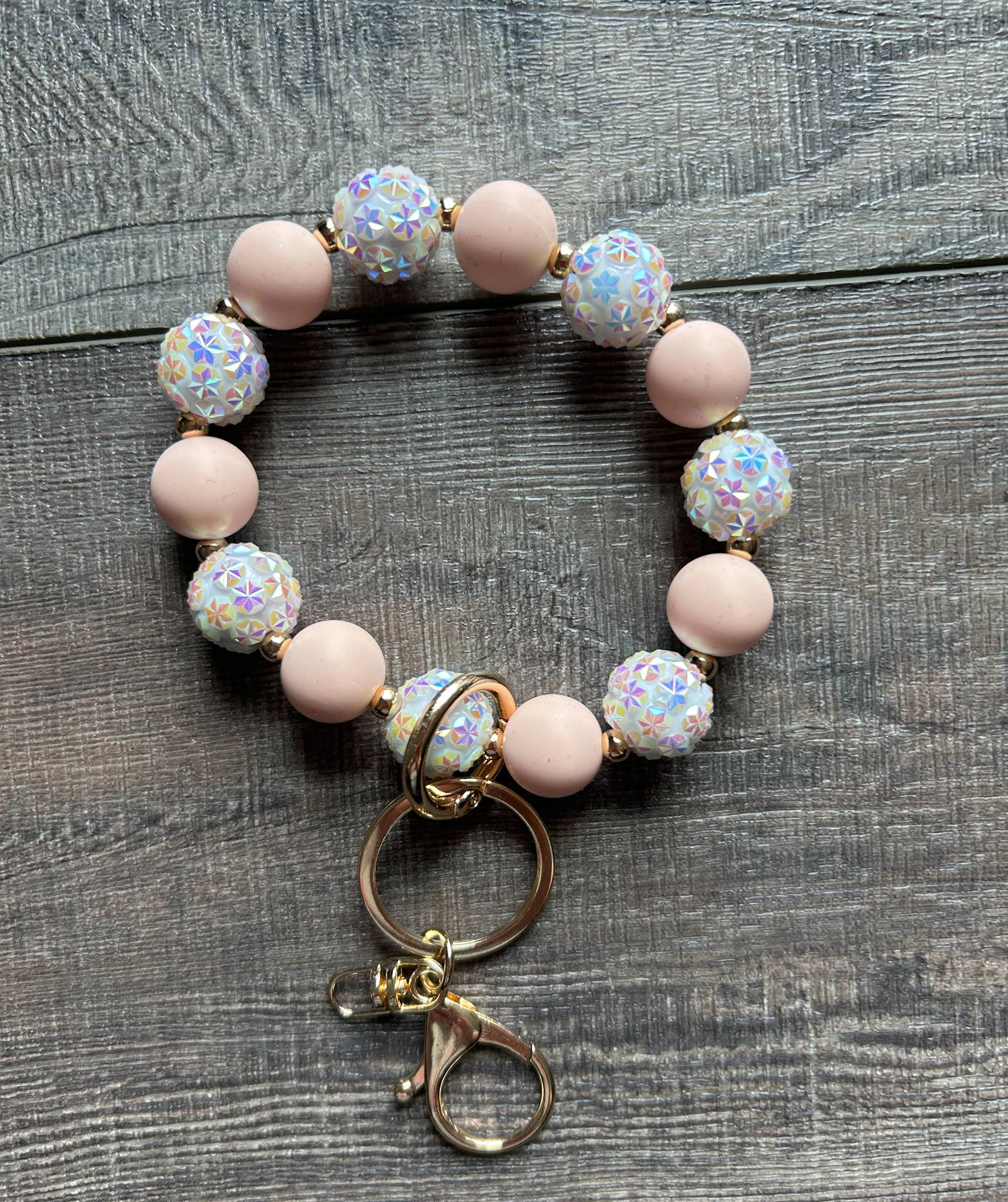 Crystal and Peach Wristlet Keychain