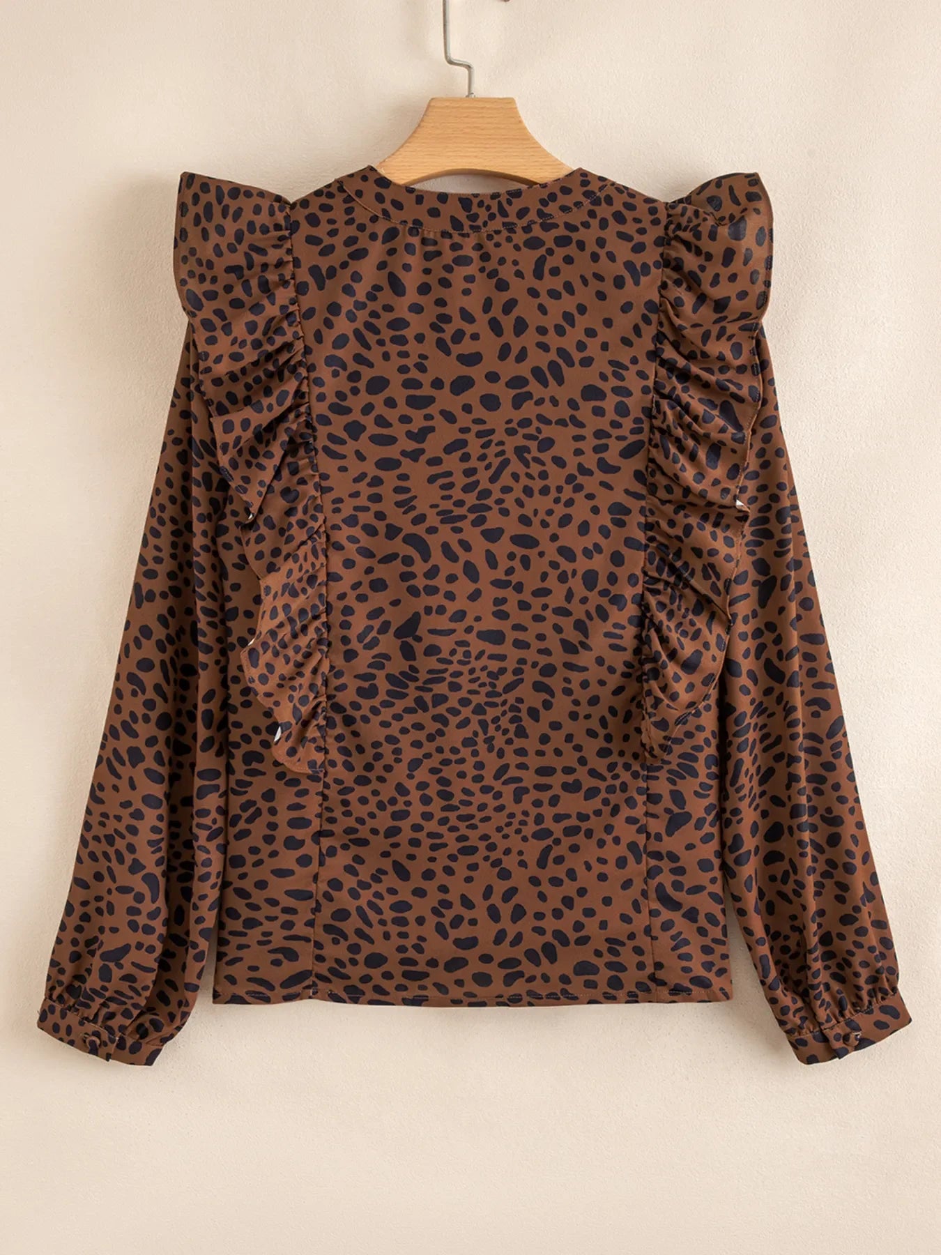 Leopard Print Ruffled Puff Sleeve Blouse