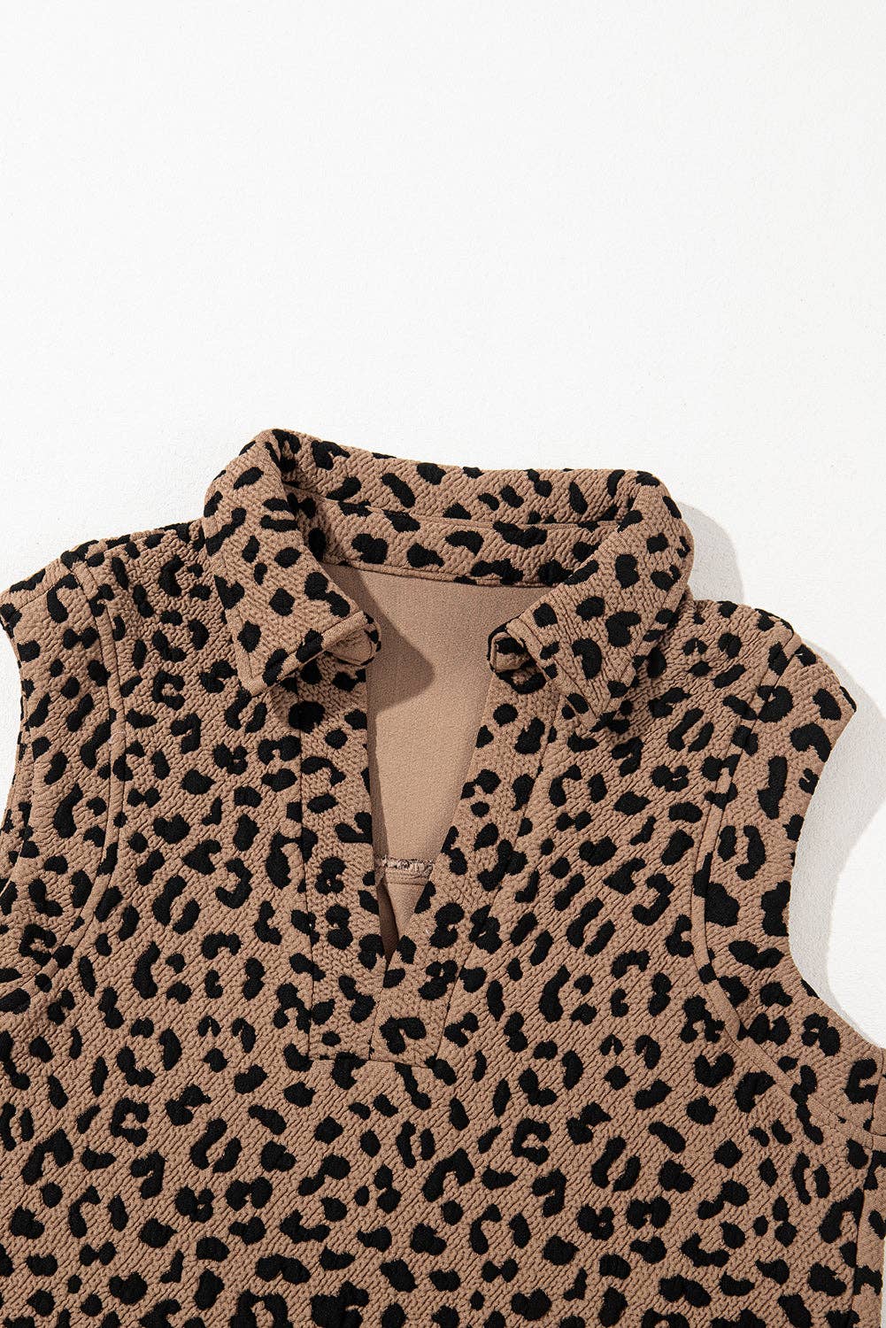 Leopard Print V Neck Sleeveless Collared Mini Dress