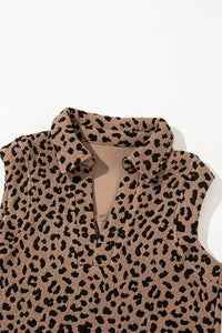 Leopard Print V Neck Sleeveless Collared Mini Dress