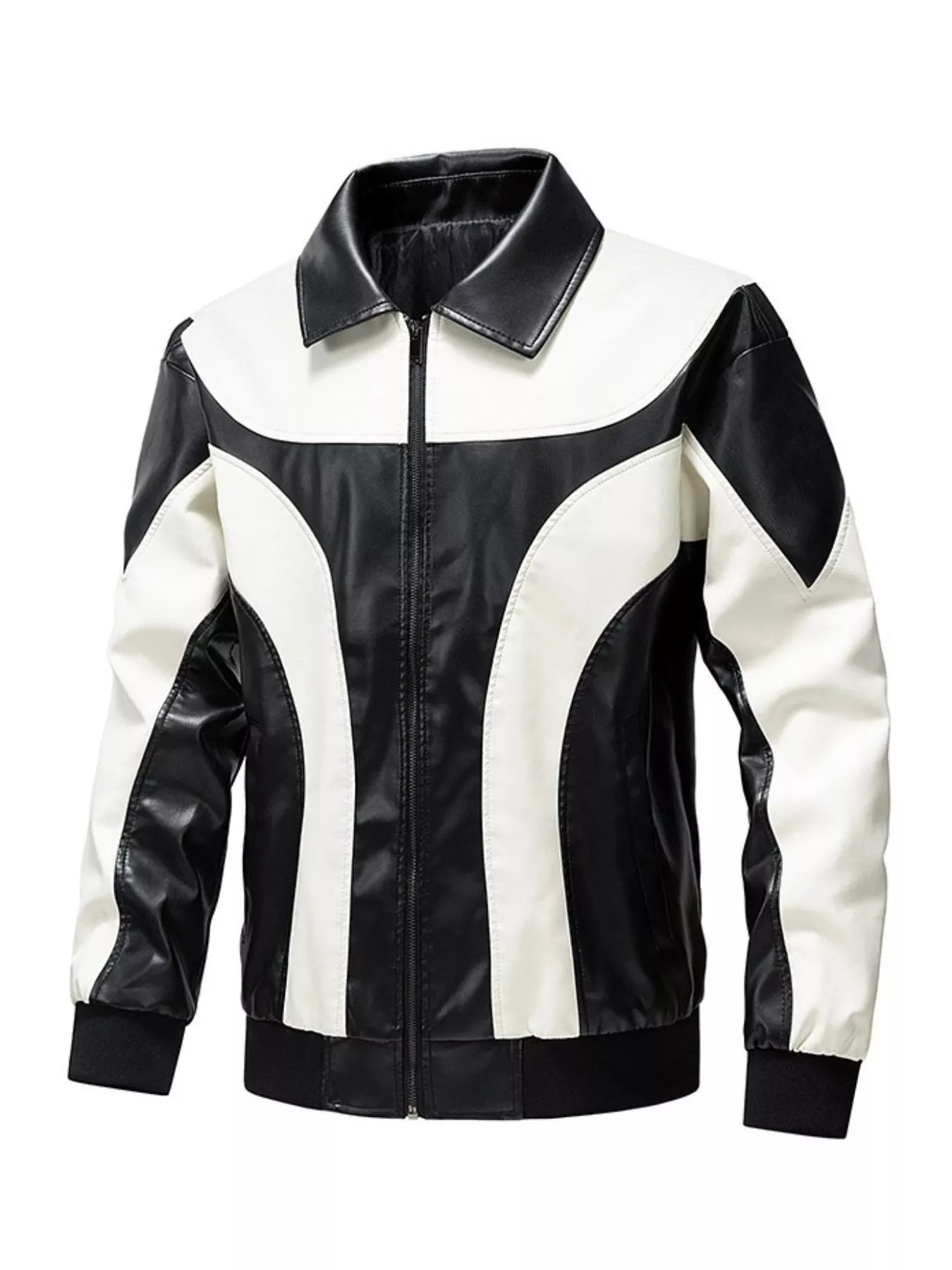 Men's Two-Tone Zip Up Leather Jacket