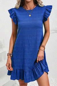 Claire Textured Flutter Sleeve Ruffled Mini Dress