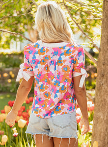 Aleia Floral Knotted Short Sleeve Blouse