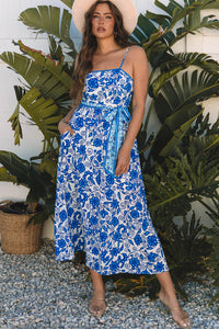 Shelby Floral Spaghetti Strap Maxi Dress with Waist Tie