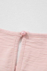 Solid Color Flounce Sleeve Pleated Round Neck Blouse
