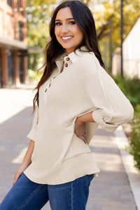Arianna Waffle  Half Button Top.