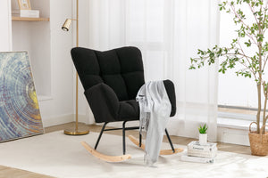 050-Teddy Fabric Rocking Gilder Nursery Chair For Living Room Indoor,Black
