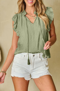 Keira V Neck Flutter Sleeve Textured Blouse