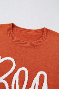 Boo Knitted Pattern Ribbed Edge Sweater