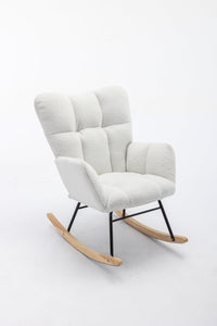 050-Teddy Fabric Rocking Gilder Nursery Chair For Living Room Indoor,Ivory