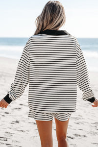 Alivia Stripe Collared Top and Drawstring Shorts Set
