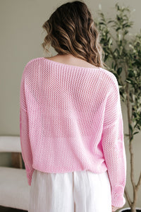 Dulce Big Flower Hollowed Knit Drop Shoulder Sweater