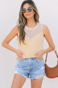 Milena Mesh Patchwork Crew Neck Tank Top