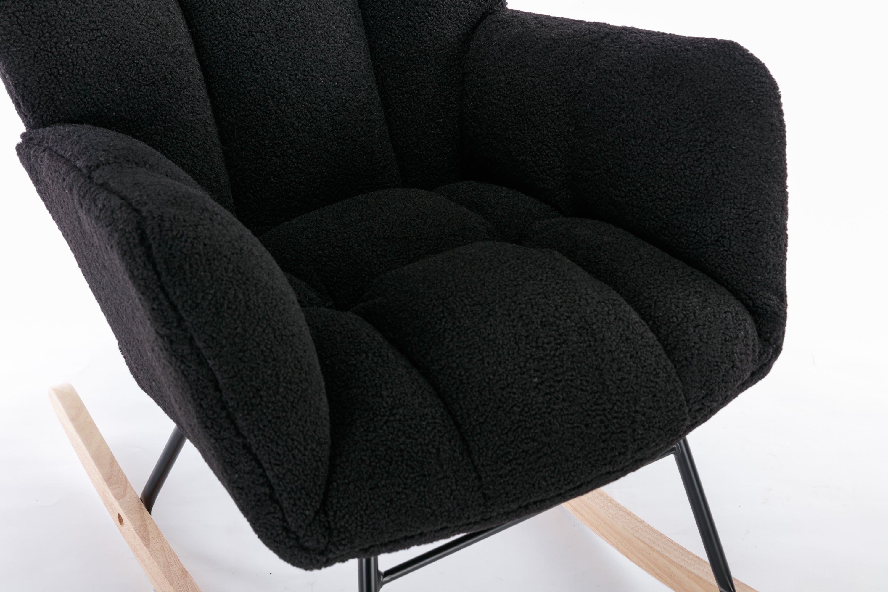 050-Teddy Fabric Rocking Gilder Nursery Chair For Living Room Indoor,Black