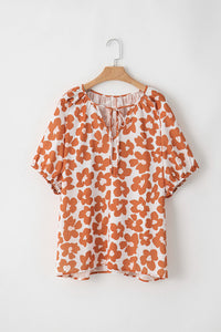 Sky Plus Size Floral Print Drawstring V Neck Short Sleeve Blouse
